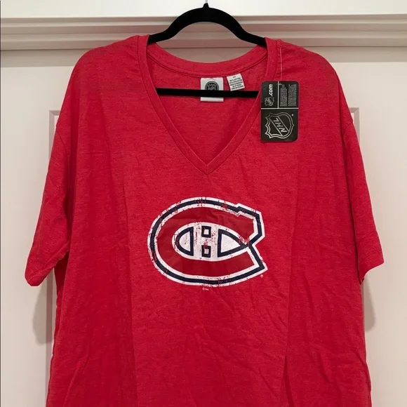 NWT [NHL] Montreal Canadians NHL Hockey Short Sleeve Heather V-Neck Women’s 2X - Picture 4 of 9